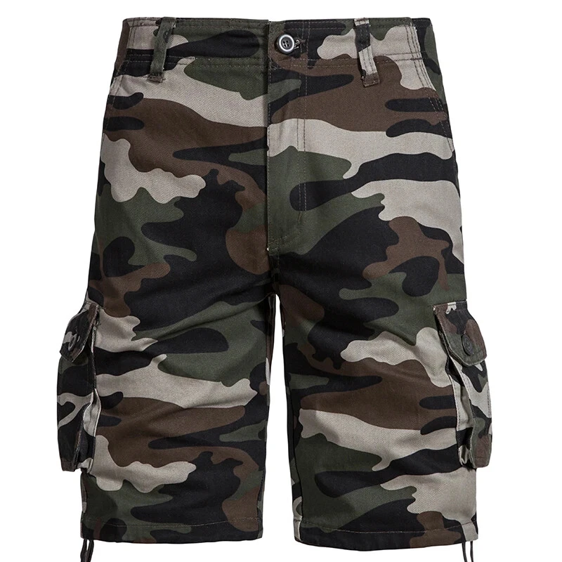 Men’s Camo Cargo Shorts Cotton Summer Outdoor Knee-Length Pants 29–44