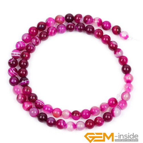 Purple Magenta Stripe Agate Onyx Gemstone Round Beads For Jewelry Making 15" AU - Picture 21 of 47