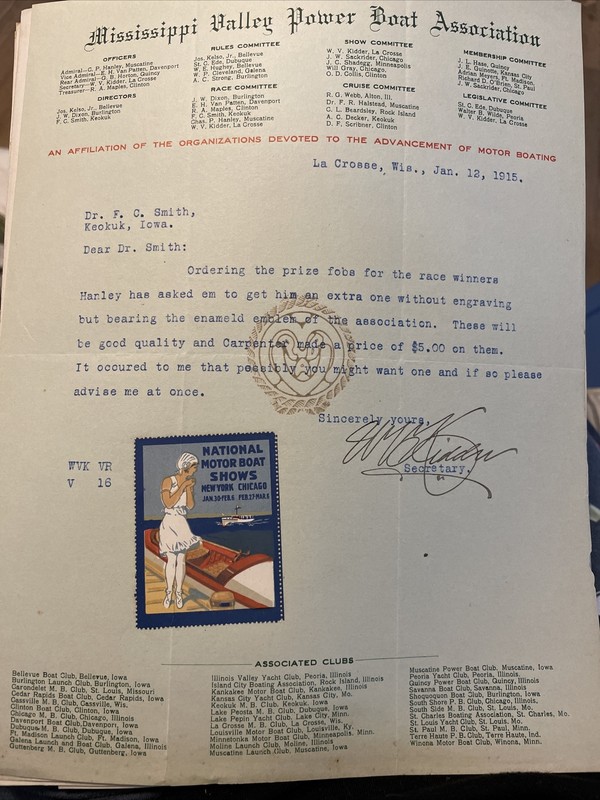 Vintage Poster Stamp Label NATIONAL MOTOR BOAT SHOW Chicago NY 1915 On Letter