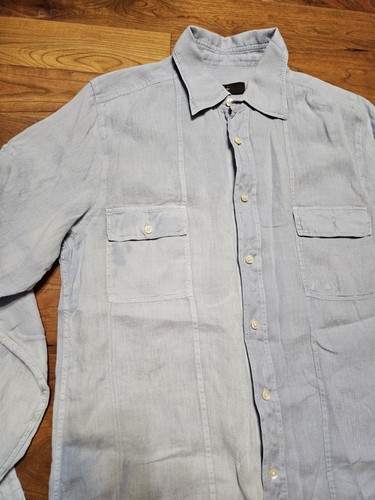 Vintage Zegna Drop 8 Fit Blue Long Sleeve Button Down Shirt Linen Size 42 - Picture 4 of 24