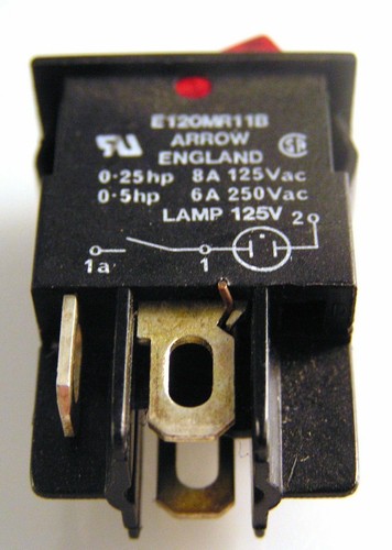 Arrow England E120MR11B Wippschalter rot 6A 250VAC DPNO OM0293Z2 - Bild 2 von 2