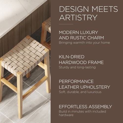 Maven Lane Bar Stool, Weathered Natural Finish, Avanti Bone Vegan Leather (Used) - Picture 6 of 6