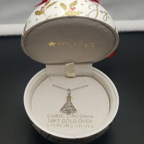 GIANI BERNINI Ornament Box W/ Cubic Z. 2-Tone Christmas Tree 18" Necklace JLY109 - Picture 1 of 9