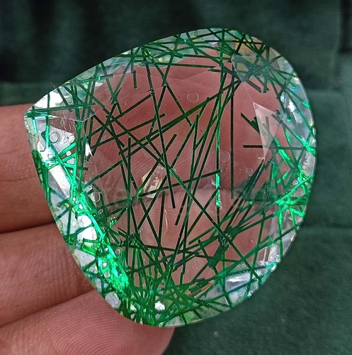 Rutilated Quartz 150.00 Ct Pear Green Certified Transparent Loose Gemstone 5SDI - Picture 6 of 7