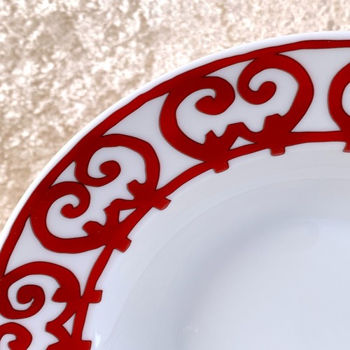Hermes Plate Guadalquivir Red Soup Dish Tableware French Porcelain Set of 2 wBox - Picture 6 of 16