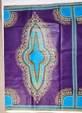 MALAIKA WAX BLOCK PRINT FABRIC 2006001 PURPLE TURQUOISE 100% COTTON 5.9 Yards