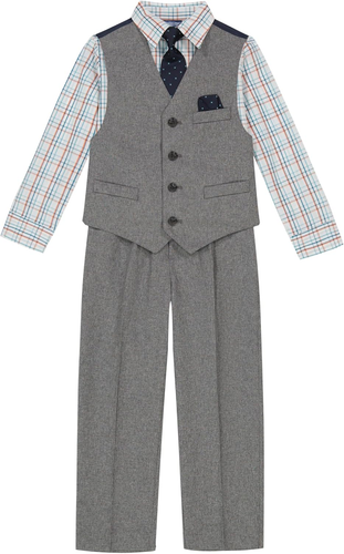 Boys 4 Piece Formal Suit Set, Vest, Pants, Collared Dress Shirt, and Tie - Picture 12 of 30