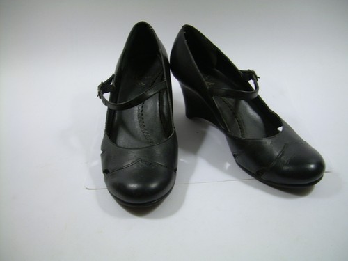 Ladies 7.5 M WHITE MOUNTAIN * black leather * MARY JANEs shoes wedge heels clean - Bild 3 von 12