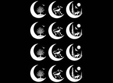 Crescent Moon Scenes 12 pcs 1 Inch White Fused Glass Decals