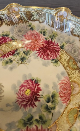 Antique NIPPON Floral & Gilt Decorated Hand Painted Porcelain Bowl 10" Stunning! - Picture 3 of 23
