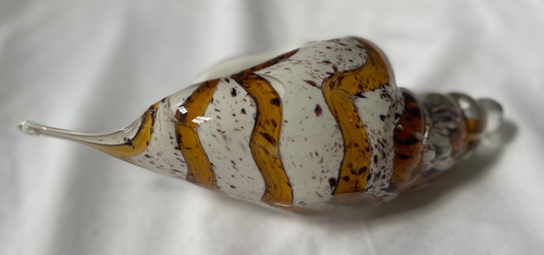 Unique Murano Style Art Glass Conch Shell Beautiful Brown/White Hand Blown - Picture 9 of 9