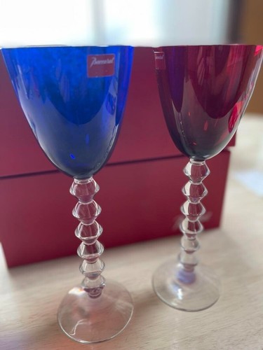 Baccarat Vega Fortissimo Crystal Wine Glass Blue Red Set of 2 Unused FS NEW - Picture 5 of 9