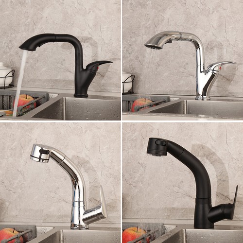 Deck Mounted Up-down Pull Out Swivel Kitchen Sink Mixer Faucet Single Handle Tap - Picture 1 of 37