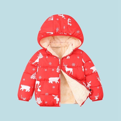 Winter Hooded Jacket Christmas Coat Hooded Zipped Jacket For 2-6T Kids Toddlers - Picture 9 of 19