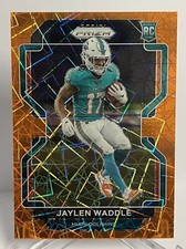 Y  2021 Panini Prizm Jaylen Waddle Orange Laser Prizm Rookie Card #338. 