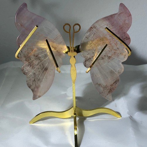 100g Natürlicher Kristall Fluorit Schmetterling Flügel Heilung Statue Dekor + Ständer - Bild 7 von 11