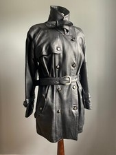 Milan Leather Trench Coat Jacket 10 12 Double Breast Military Spy Belt Steampunk