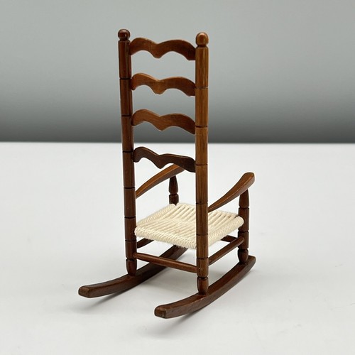 VTG Sonia Messer LADDERBACK ROCKING CHAIR WOOD "CANE" SEAT Miniature Dollhouse - Picture 8 of 18