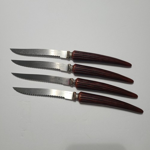 Vintage Forgecraft Stainless Steel Faux Antler Horn Handle Steak Knives (4) - Picture 1 of 4