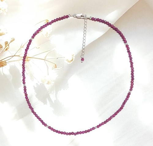 Beautiful Pink Ruby Faceted Round Gemstone Beads July Birthstone Necklaces 24'' - Picture 12 of 12