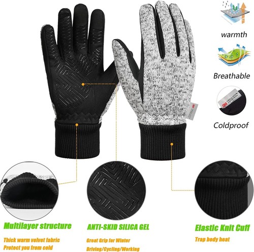 Guantes con pantalla táctil de aislamiento térmico de invierno MOREOK para hombre y mujer pequeños - grises - Imagen 2 de 6