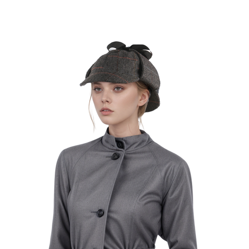 Unisex Deerstalker Hat Sherlock Holmes Style - 100% Wool Tweed Hunting Cap - Picture 24 of 43