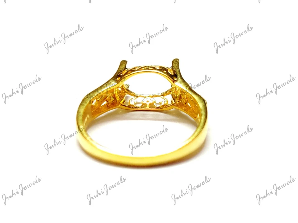 Gold 7x9 mm Oval Engagement Ring Gold Semi Mount Ring Gold Round Ring Setting - Image 4 of 4