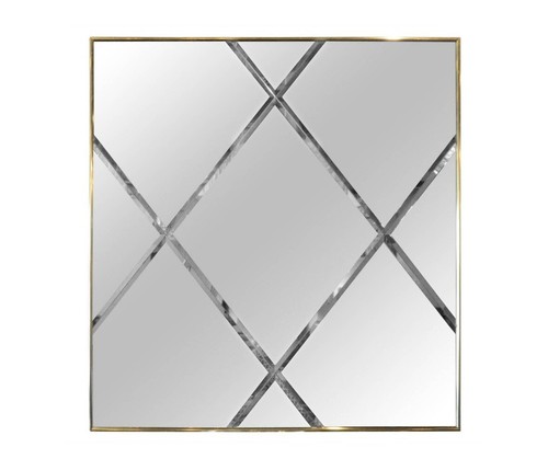 Brass Frame with a Harlequin Pattern Beveled Glass Wall Mirror - Picture 1 of 3