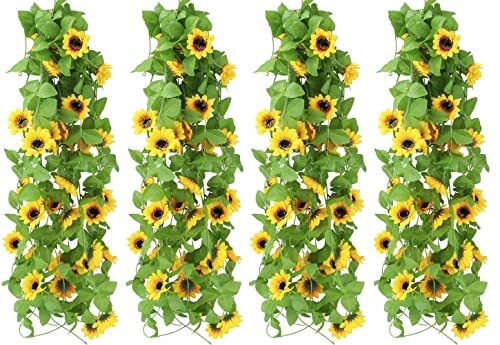 4 Packs 8.5ft/Pcs Artificial Sunflower Garland Silk Sunflower Vine Yellow - Picture 2 of 8