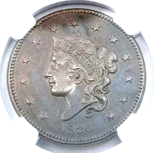 1836 Large Cent AU55 BN 1c Copper Coin NGC Certified - Picture 3 of 4