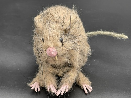 3-1/2" Realistic Hairy Rat Mouse Rodent Halloween Sitting Down Decor Prop