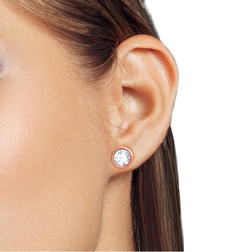 Certified 0.50 Ct Lab Grown Diamond Bezel Set Stud Earrings Solid 14k Rose Gold - Picture 4 of 7