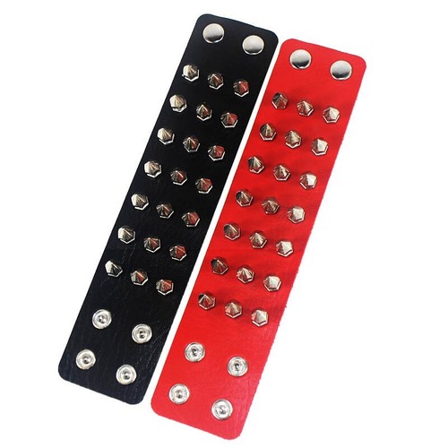 Punk Men's Rivet Spike Stud Wide Leather Bracelet Black Cuff Bangle Wristband - Picture 8 of 29