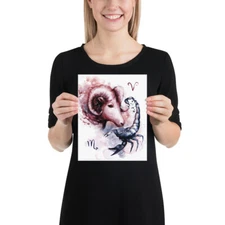 Aries and Scorpio Poster Giclee Print Zodiac Wall art star sign hand painted