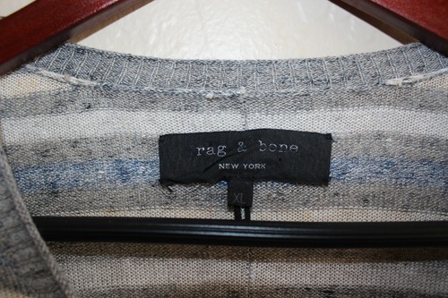 Mens Rag & Bone Striped Linen Crewneck Sweater Gray XL Long Sleeve Style Casual - Picture 4 of 7
