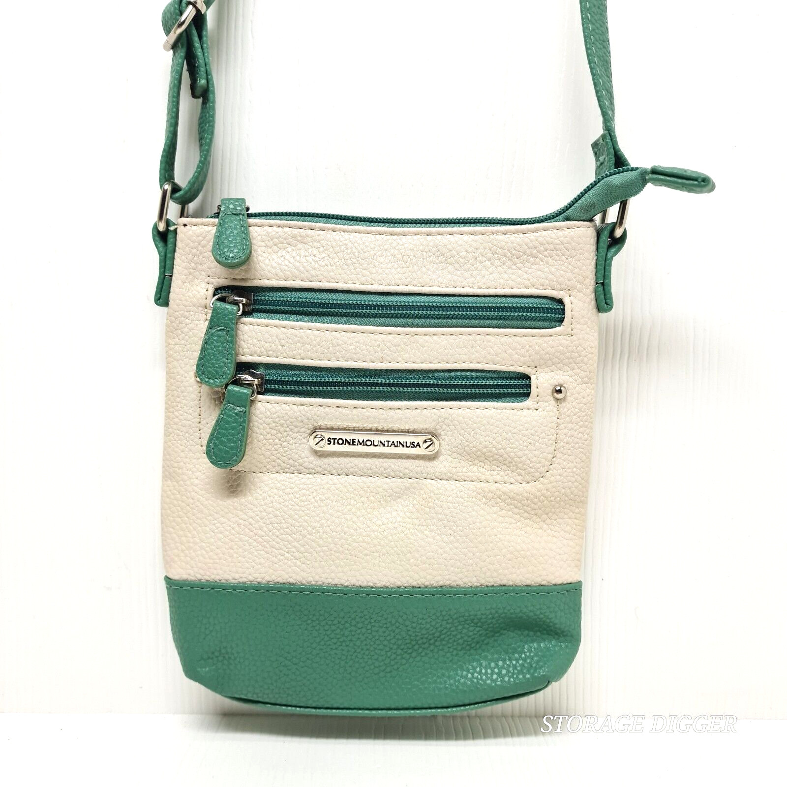 Stone Mountain USA Shoulder Bag Womens Teal Cream Bonded Leather Crossbody Strap