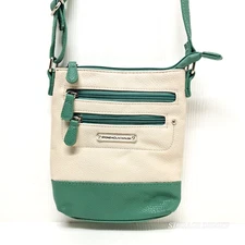 Stone Mountain USA Shoulder Bag Womens Teal Cream Bonded Leather Crossbody Strap