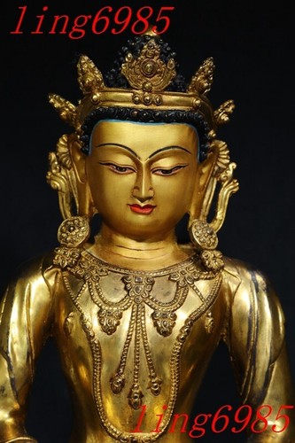 13.6" Tibet Ancient Buddhism bronze Gilt Tara Kwan-Yin GuanYin Buddha statue - Picture 4 of 9