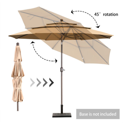 Aoodor 10ft 3 Tier Patio Umbrella Dining Table Outdoor Market Umbrella w/Crank - Picture 35 of 82