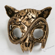 Steampunk Cat Skull Vampire Halloween Face Masquerade Cosplay Party Mask Gold
