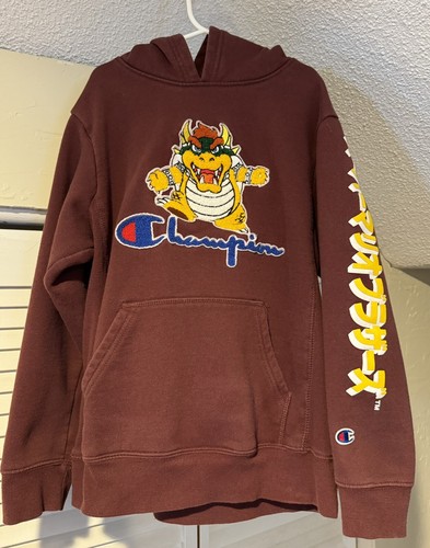 Champion X Super Mario Bowser Hoodie Youth Medium Weave Kanji Rare