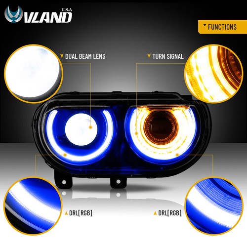 VLAND Full LED Headlights+Tail Lights For 2008-14 Dodge Challenger 3rd Gen Coupe - Picture 4 of 9