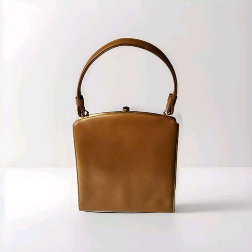 Vintage Stuctured Kiss Lock Tan Shoulder Handbag - Picture 4 of 12