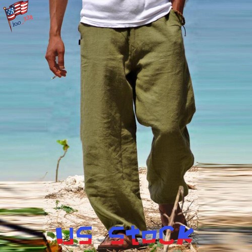 Mens Plain Casual Loose Work Pants Bottoms Pockets Elastic Waist Trousers US - Picture 19 of 21
