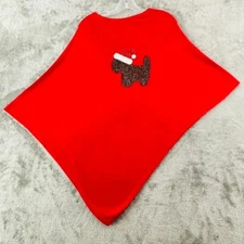 Top It Off Sequin Scotty Dog Holly Poncho Sweater Red Knit One Size Christmas