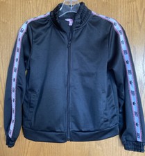 Juicy Couture Girls Black Zip Front Jacket "Juicy" strip on sleeves Med 10/12