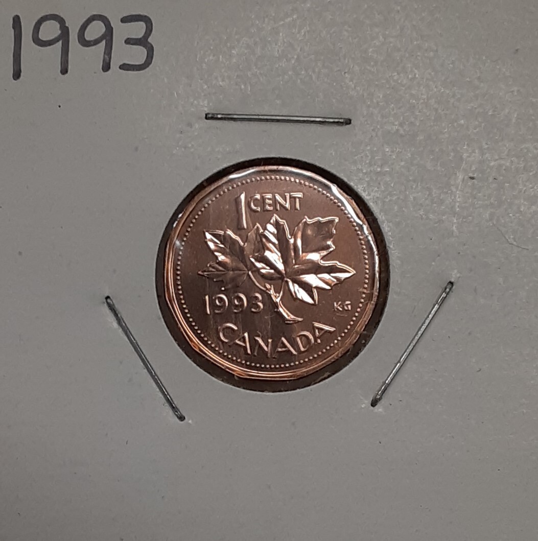 1993 Canada 1 Cent Bronze Proof Coin of Elizabeth II/Maple Leaf