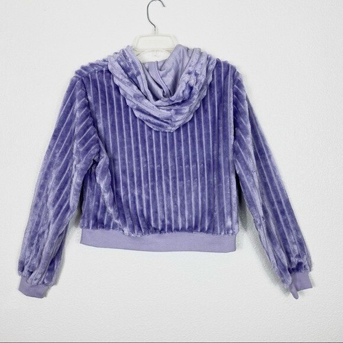 Derek Heart Purple Faux Fur Fuzzy Striped Hoodie Sweater Size M - Picture 3 of 5