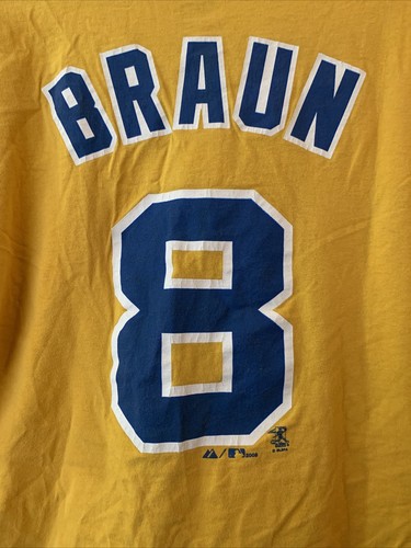 Camisa Milwaukee Brewers Amarilla Ryan Braun Algodón Majestic MLB Talla L - Imagen 5 de 7