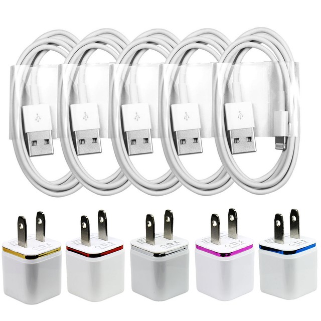 5x USB Home Charging Kits - 8-Pin Cords + Wall Chargers for iPhone 8 7 6s 6 5s X